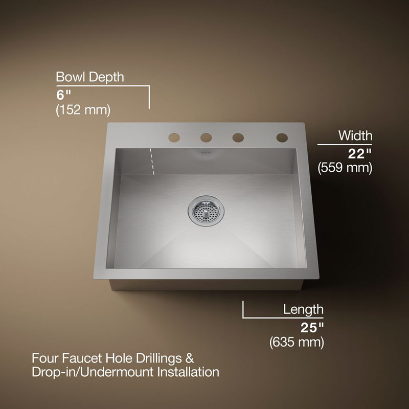 Vault 24-In X 18-1/4-In X 6-1/4-In Undermount Single-Bowl Kitchen Sink