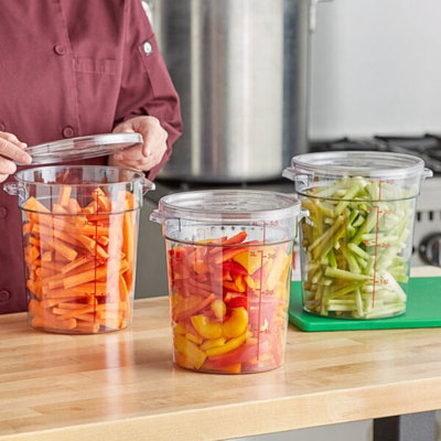 Choix 18? Contenant alimentaire transparent en polycarbonate rond - homologué NSF, lavable au lave-vaisselle, empilable, gradué rouge