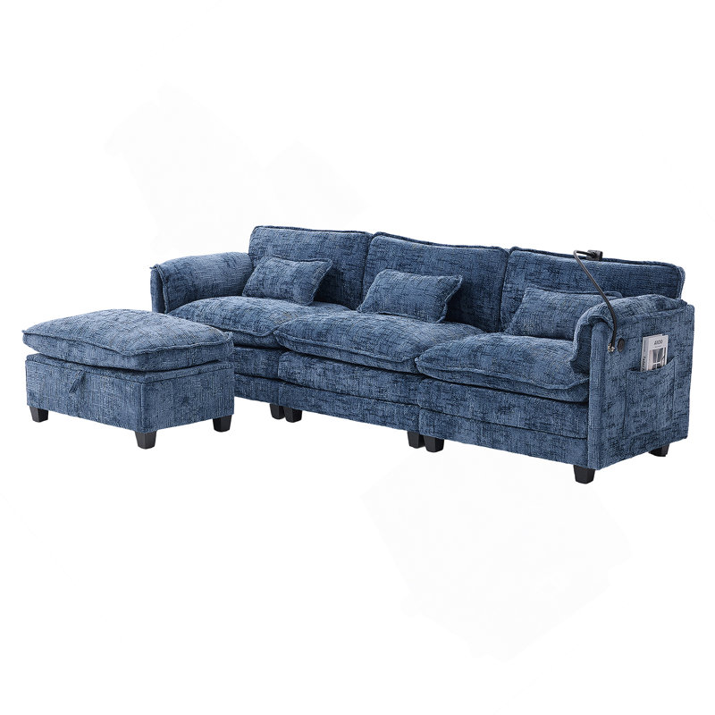 Modern Chenille L Shaped Sectional Sofa With Movable Storage Ottoman, Phone Holder, And USB Charging Port For Ultimate Comfort And Functionality
