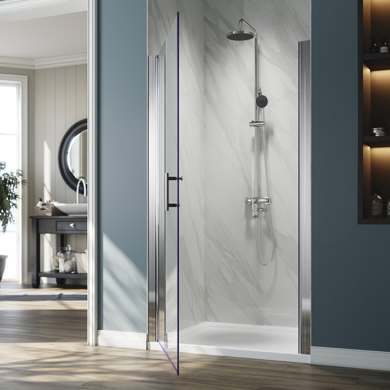 FPivot 32 in. W  x  72 in. H  Pivot Frameless Glass Shower Door 6mm Clear Tempered Glass for Bathroom, Chrome