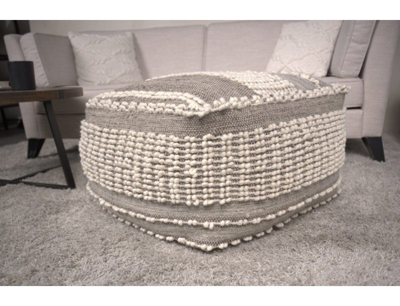 Grand pouf rustique en laine et coton brun