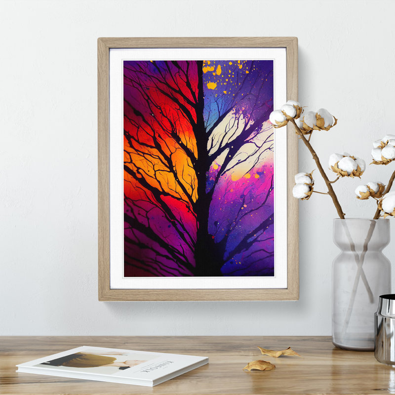 Vibrant Abstract Trees No.6 - Wall Art, 66cm H x 48cm W, Oak Picture Frame, White