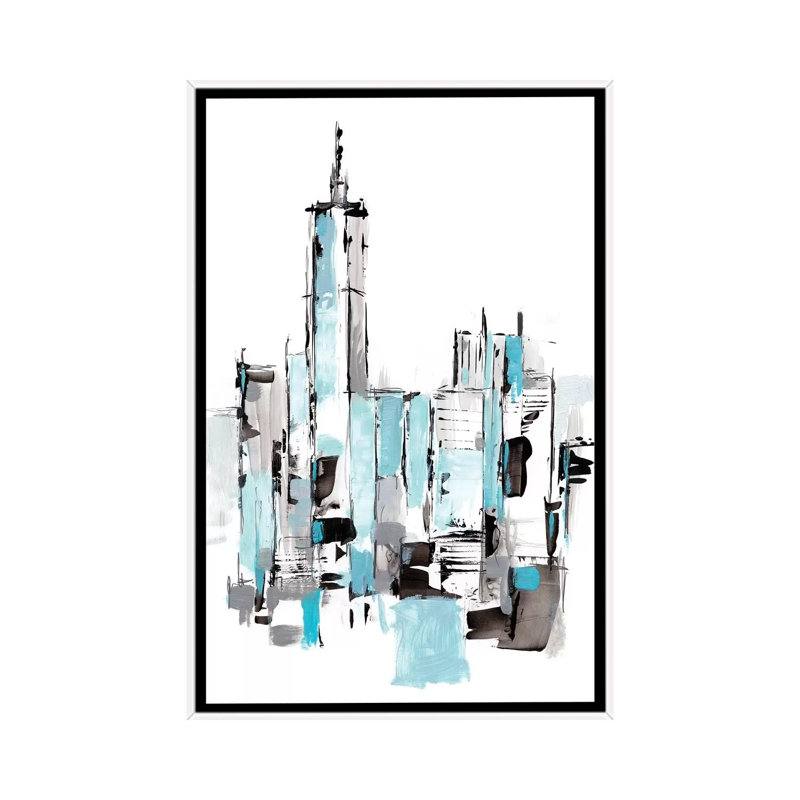 «Blue City II» par Ethan Harper - reproduction d'art, Pas de tapis, H 26 po x l 18 po x 1,5 po, Toile blanche encadrée