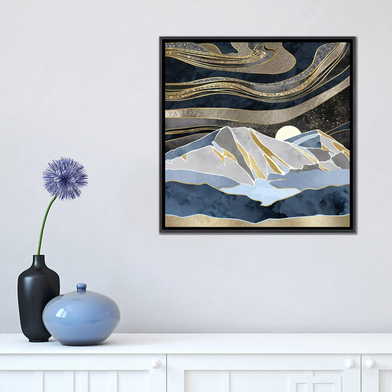 Ciel métallique - impression d'art graphique, H 18 po x l 18 po x 1,5 po, Toile avec cadre noir patiné, Aucun mat