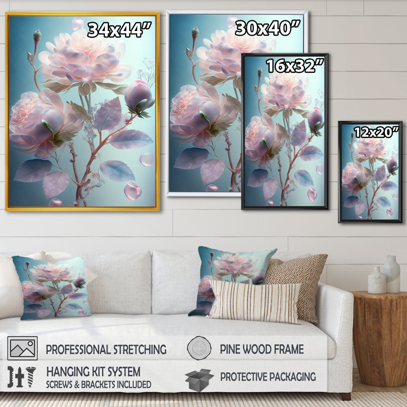 Art floral sur toile, "Ethereal Soft Blossoming", H 44 po x l 34 po x P 1,5 po, Cadre flottant noir