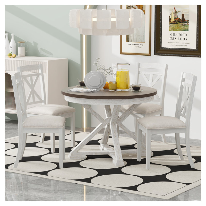 Ensemble de table de salle à manger extensible 5 pièces Trexm, Beige, 6, Brun, Brun et blanc
