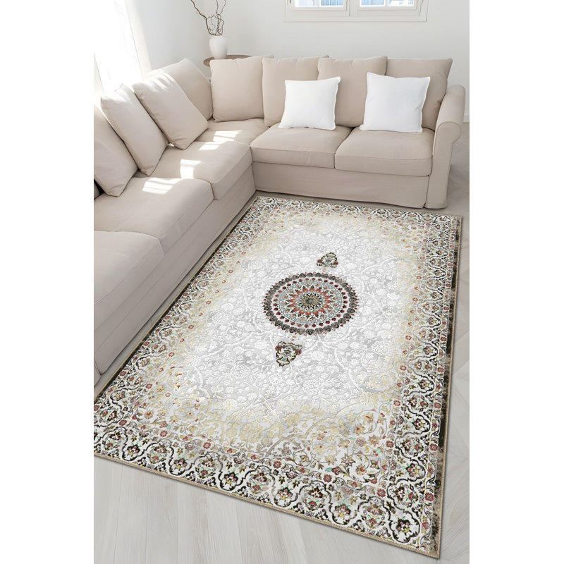 Tapis décoratif délavé à motif floral traditionnel délavé