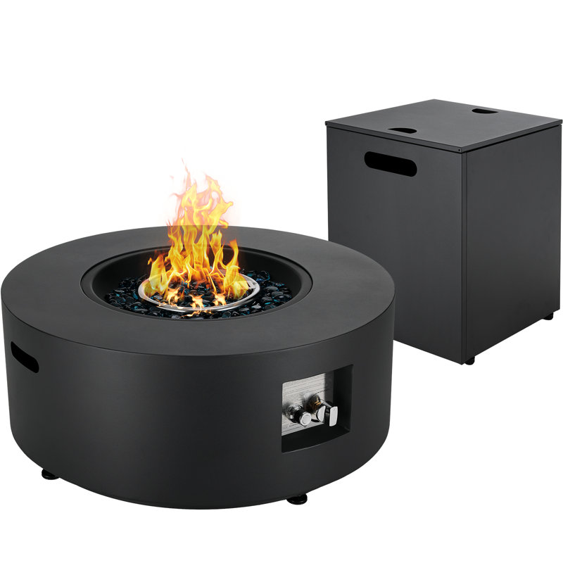 30 in Propane Fire Pit Table Set,2 in 1 Round Patio Heater Table, 50,000 Btu, Adjustable Legs, Outdoor Gas Fire Pit, for Backyard, Garden, Pool, Balcony, Black