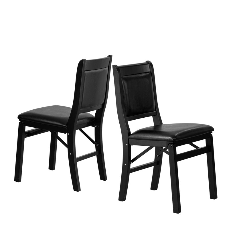 WCC-BLK-49– Waco Kitchen Chairs with PU Leather Seat, 3-X Back Design, Set of 2, Black Wood Finish, Black