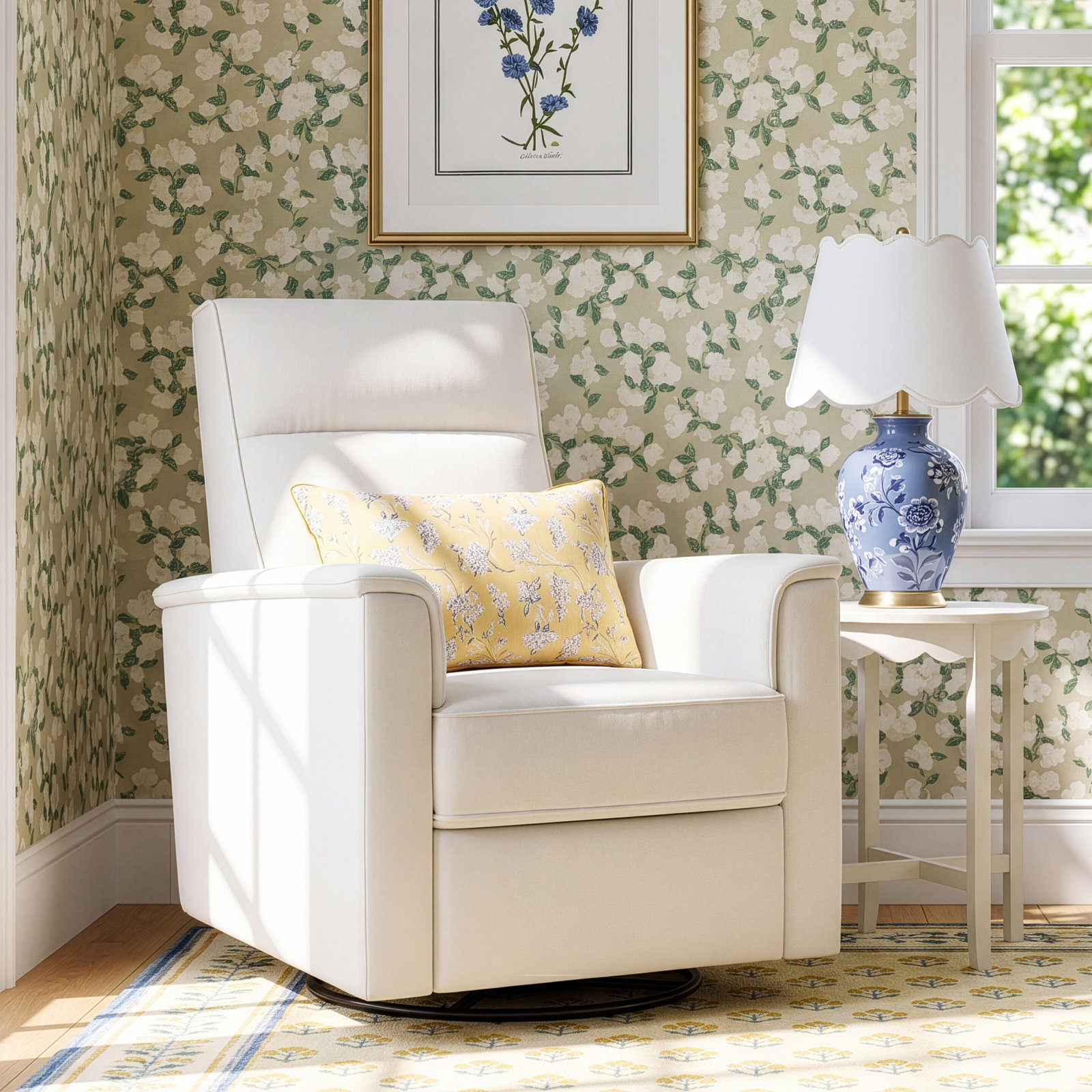 Reclining Nursery Chair, Cream Polyester Blend
