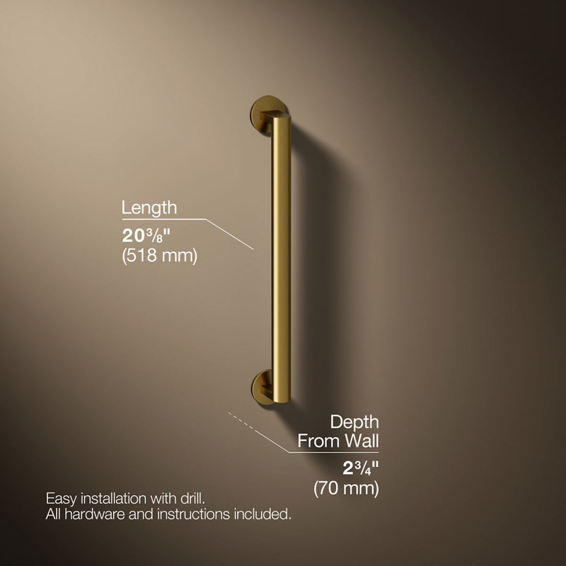 Components In Grab Bar, 18" W, Vibrant Brushed Moderne Brass