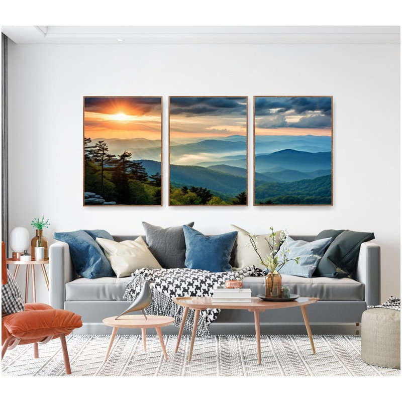 Blue Ridge Mountains, National Park Set of 3 Posters, Canvas Wall Art, 36" H x 72" W x 1.5" D, Wrapped Canvas