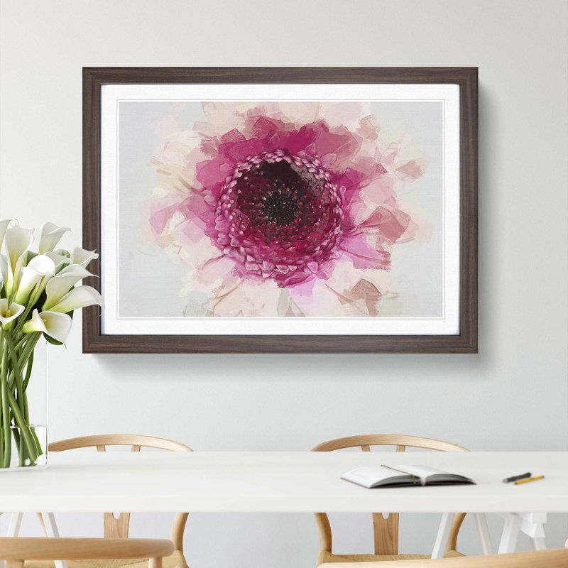 Heart of a Pink Gerbera in Abstract - Picture Frame Graphic Art Print, 62cm H x 87cm W x 2cm D, Walnut Framed