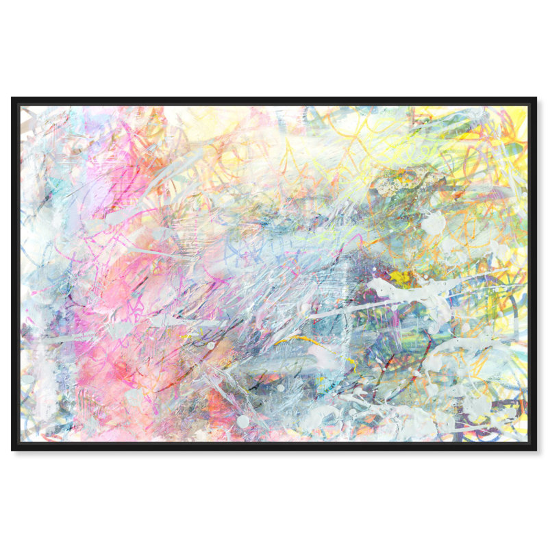 "Neon Grounds", art mural abstrait pastel par Art Remedy, Cadre noir, H 17 po x l 21 po