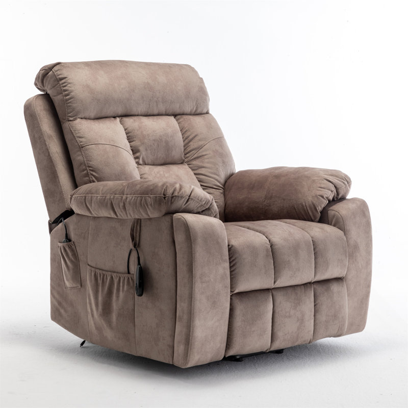 Oversized Electric Power Lift Recliner With Massage, Heat, And Hidden Cup Holder, Power - Remote, Antique Brown Fabric