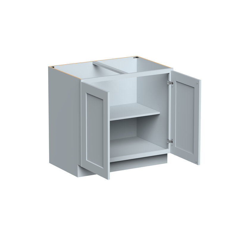Armoire de base double pleine hauteur de style Shaker de DL Cabinetry (prête à assembler) l 36 po x H 34,5 po x P 24 po - gris tourterelle