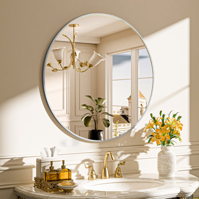Round/Circle Vanity Mirror with Aluminum Alloy Frame, HD Tempered Glass, French Cleat Mounted Wall Decor Bathroom Vanity Mirror