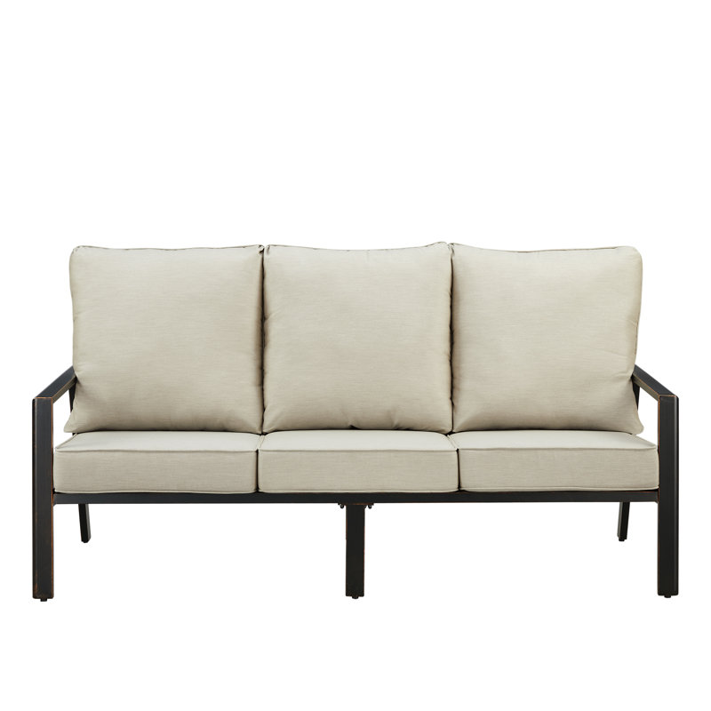 77'' Wide Straight Aluminum Patio Sofa with Cushions, Light Gray