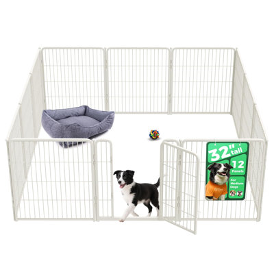 FXW Homeplus Unleashed Indoor Dog Playpen - Stress-Free and Safe Play, Heavy Duty 32 Inch 12 Panels Dog Pen for Small and Medium Dogs, White│Patented