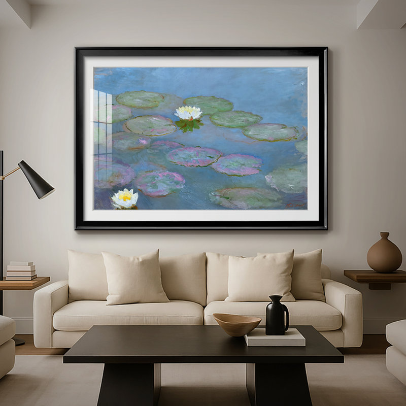 Nymphéas (eau) - Claude Monet - reproduction encadrée avec passe-partout et verre - c. 1897 - 1899, 26,5 x 36,5, Noir