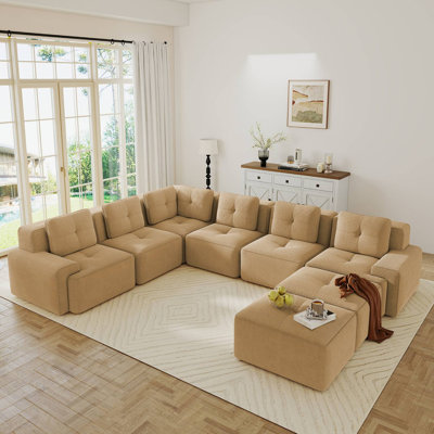 Canapé modulaire surdimensionné en velours côtelé 151 po avec 2 repose-pieds 151 po