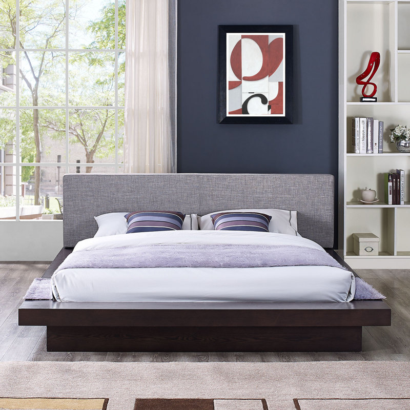 Grand lit plateforme en tissu Modway Freja, Gris cappuccino