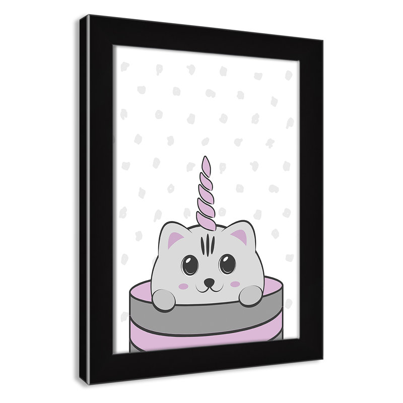 Caticorn I, art encadré, H 14 po x l 10 po x P 0,63 po, Structure noire