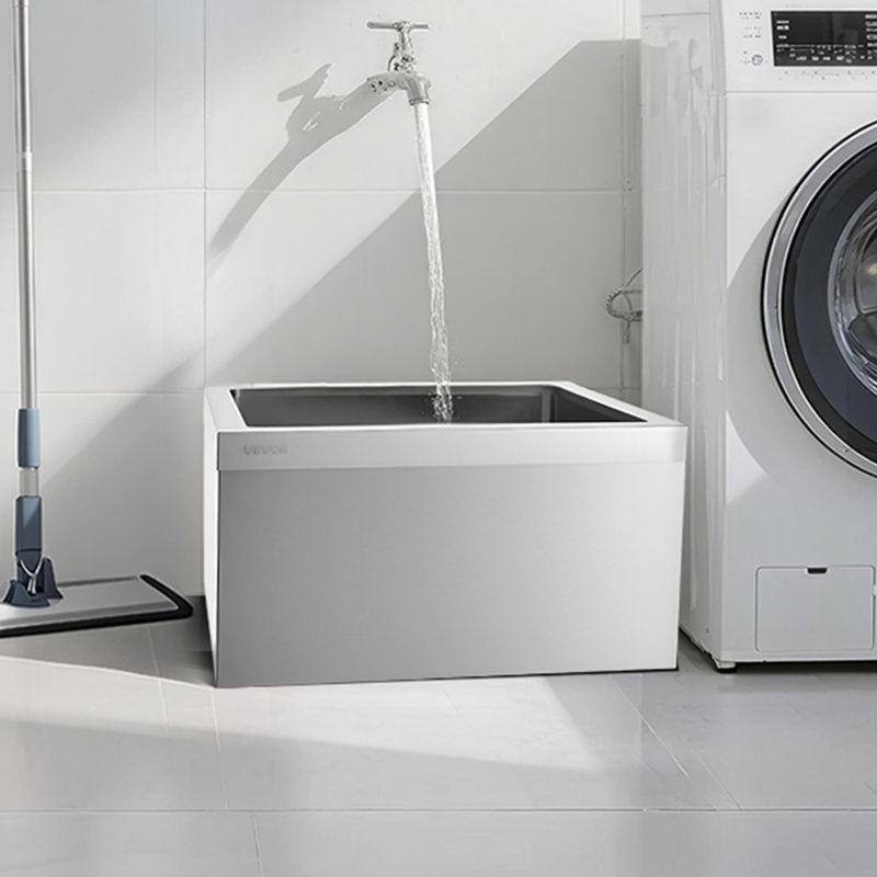Lavabo de plancher en acier inoxydable 24,02 x 24,02 x 12,99 po avec support mural
