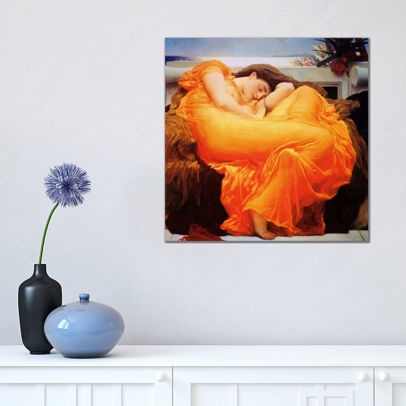 Flaming June by Frederic Leighton - 1 Piece Floater Frame Painting on Canvas, 45.72 cm H x 45.72 cm W x 1.91 cm D, No Frame