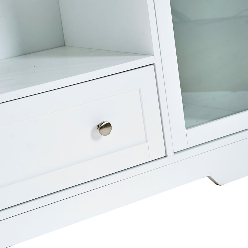Buffet de 51 po en blanc, avec tiroirs, tablettes réglables, idéal pour les armoires de cuisine et de salon
