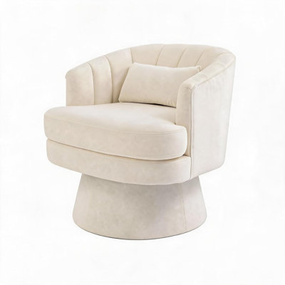 Fauteuil demi-tonneau pivotant en velours avec coussin lombaire - Fauteuil rembourré doux et confortable pour le salon ou la chambre à coucher