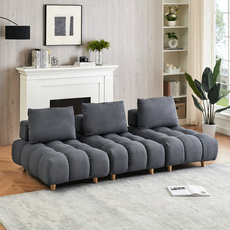 Gris avec longueur de 90 pouces, tissu et sièges spacieux pour un appartement, un bureau ou un salon, 3, Gris