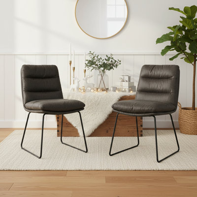 Steelside Set of 2 Modern Faux Leather Dining Chairs with Metal Legs – Comfortable Upholstered Side Chairs for Kitchen or Dining Room