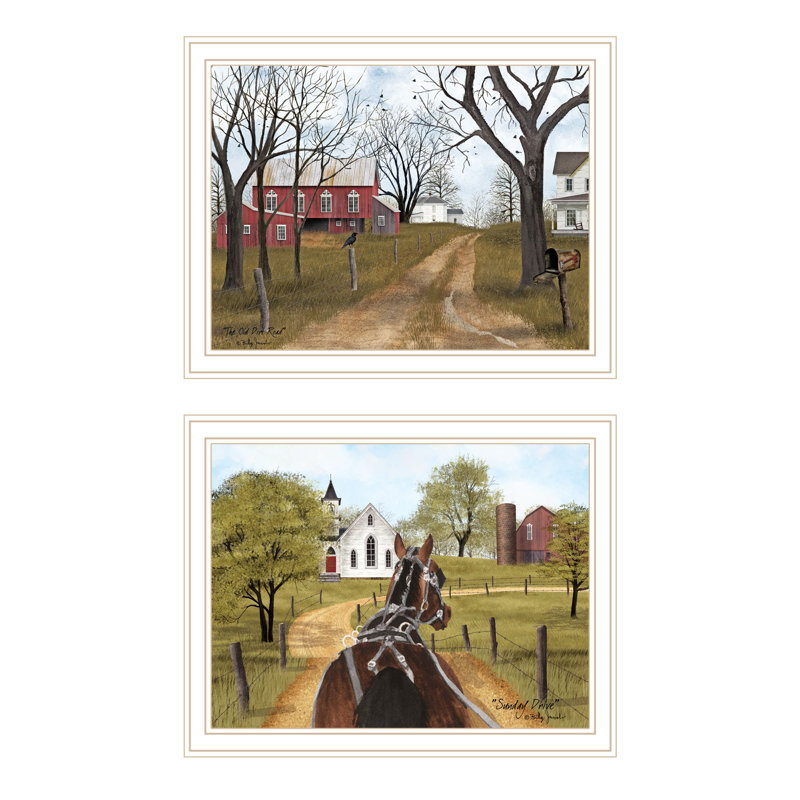 Art mural mural pour le salon, chambre à coucher August August® 2 pièces Vignette Sunday Drive & The Old Dirt Road, par Billy Jacobs