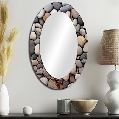 Beach Beach Harmonious Balance II - Grand miroir mural ovale sur métal
