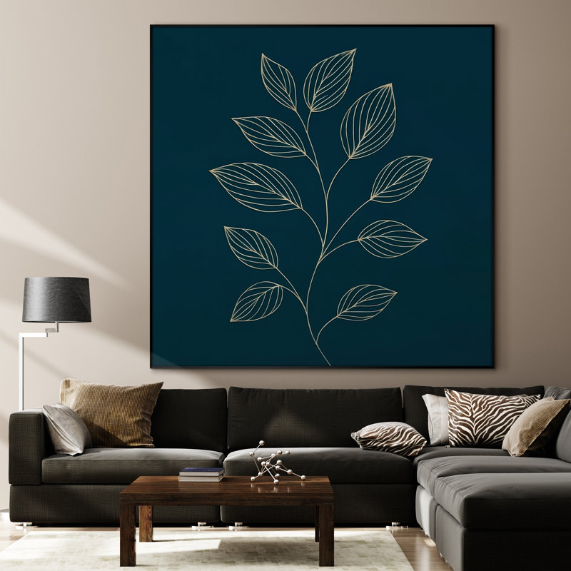 Très grand art mural imprimé sur toile - feuilles, art botanique moderne, décoration pour le salon ou la chambre à coucher - «Assemblage requis du cadre (cadre non fini)»