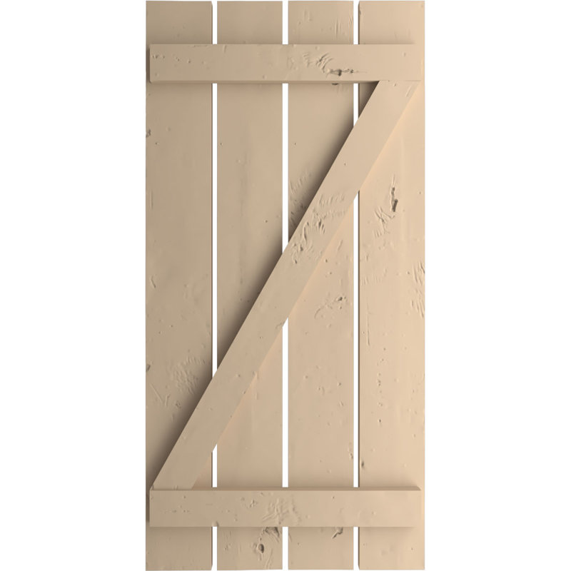 Volets rustiques à quatre planches espacées avec planche en Z (par paire), Texture de pin noueux / brun clair apprêté, 23"