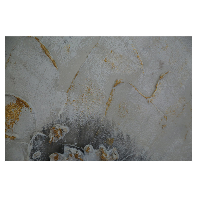«Blooming Flower», art mural, peinture à l'huile sur toile, peinture abstraite texturée blanche