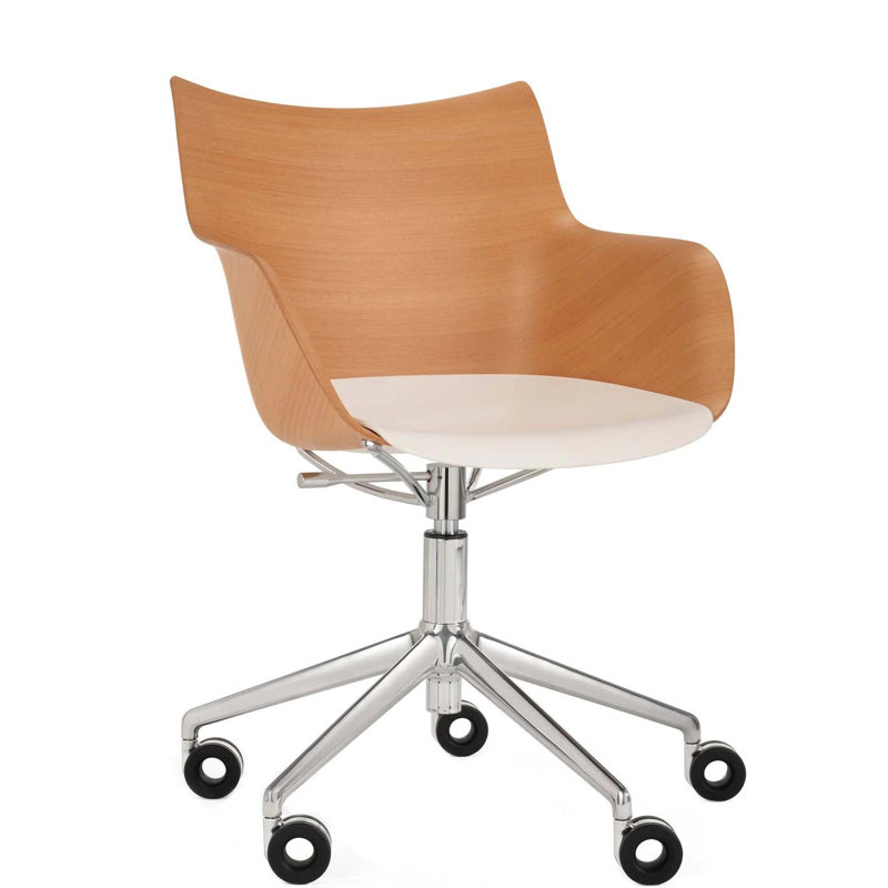 Q/Wood Swivel Task Chair, Light Wood/Chrome