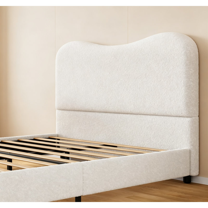 Cadre de lit simple / double / grand pour enfants avec tête de lit tapissier en velours, joli lit plateforme à profil bas pour filles et garçons
