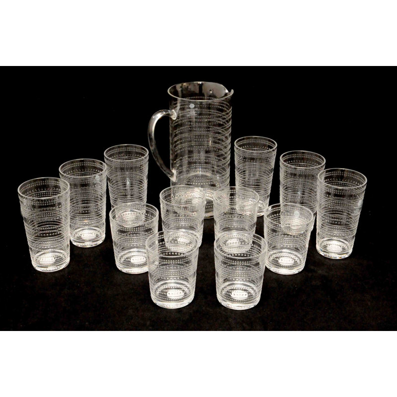 Aelfred Beaded Drinkware 13pcs Set (Clear Color) - Includes 1 Pitcher, 6 Pieces DOF, 6 Pieces Tumbler