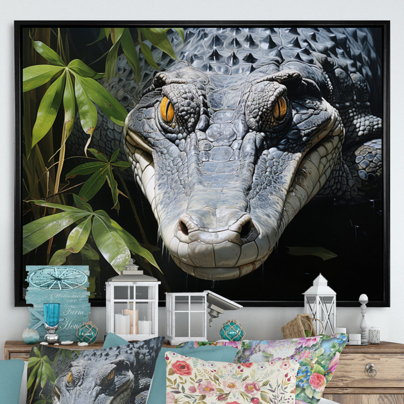 Crocodiles d'Afrique, H 24 po x l 32 po x P 1 po, Cadre flottant noir