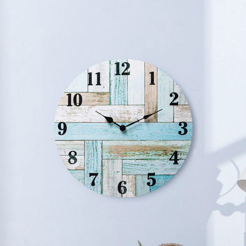 Wincott Manufactured Wood Wall Clock, Teal/White/Brown