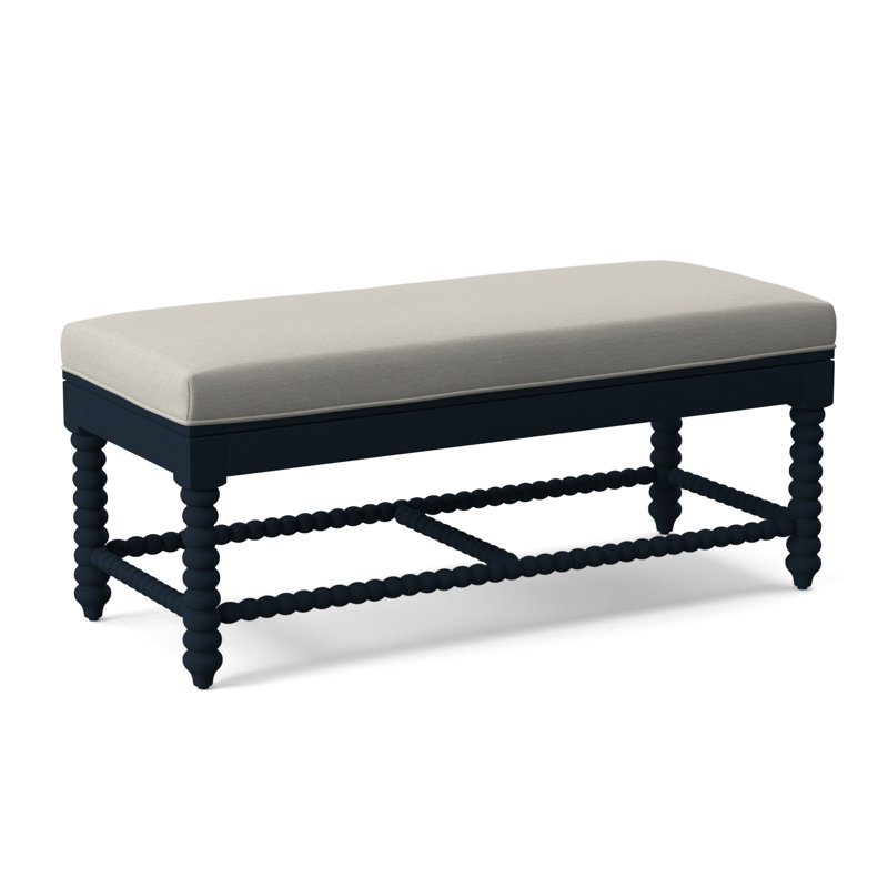 Louisa Bench, Navy Finish, White Performance Fabric; 0851-94