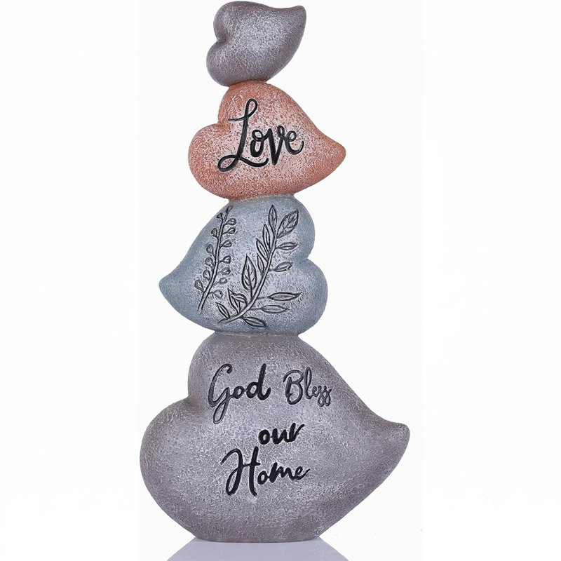 Sculpture en résine en forme de cœur en forme de cœur avec le message «God Bless Our Home»