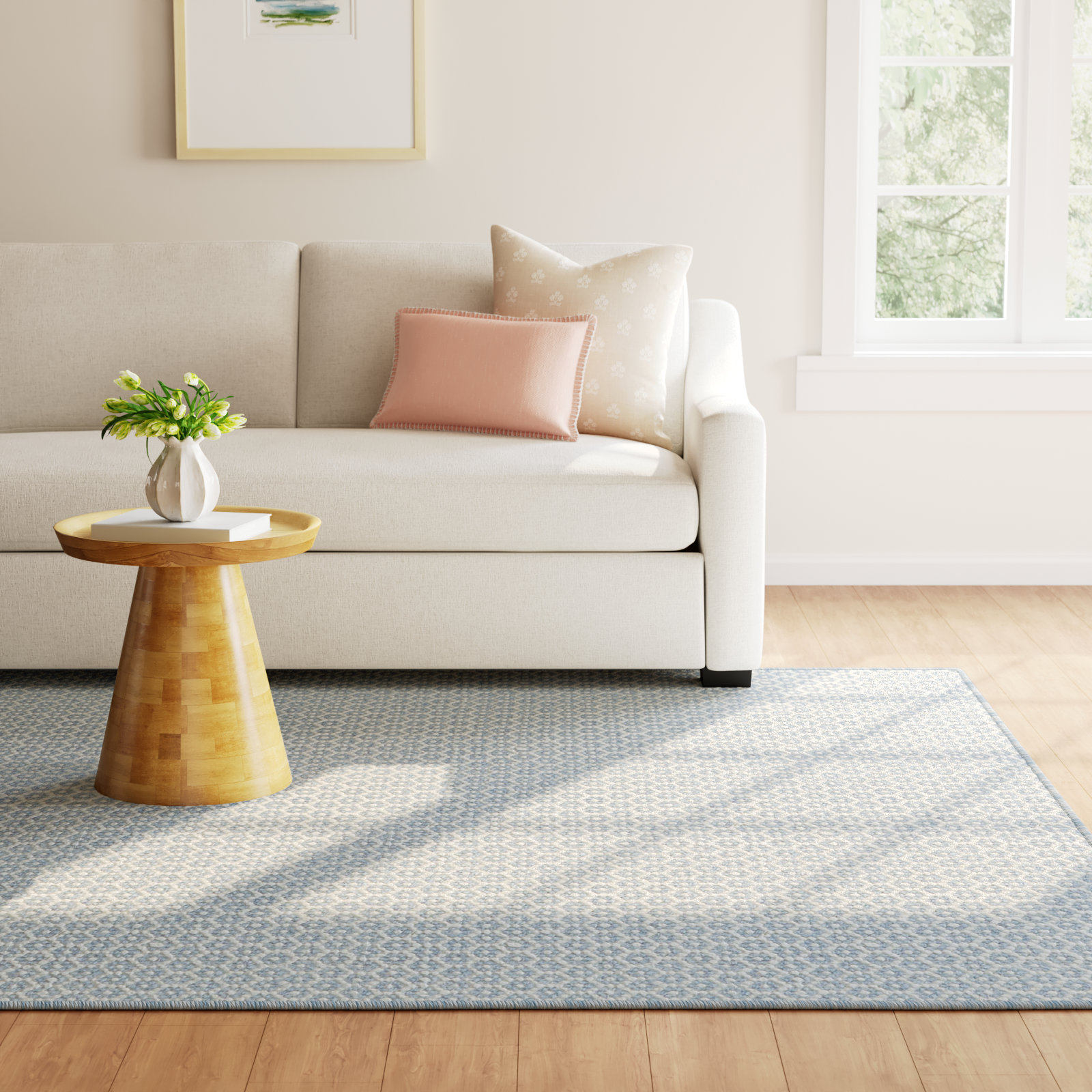 Honeycomb French Blue/Ivory Handwoven Wool Rug, Rectangle 5' x 8', French Blue/Ivory