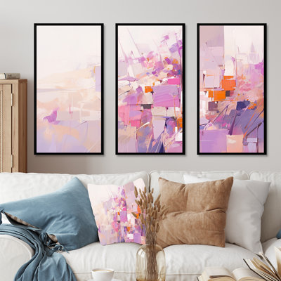 Pink And Pruple Abstract Shadows - Abstract Shapes Canvas Wall Art Set