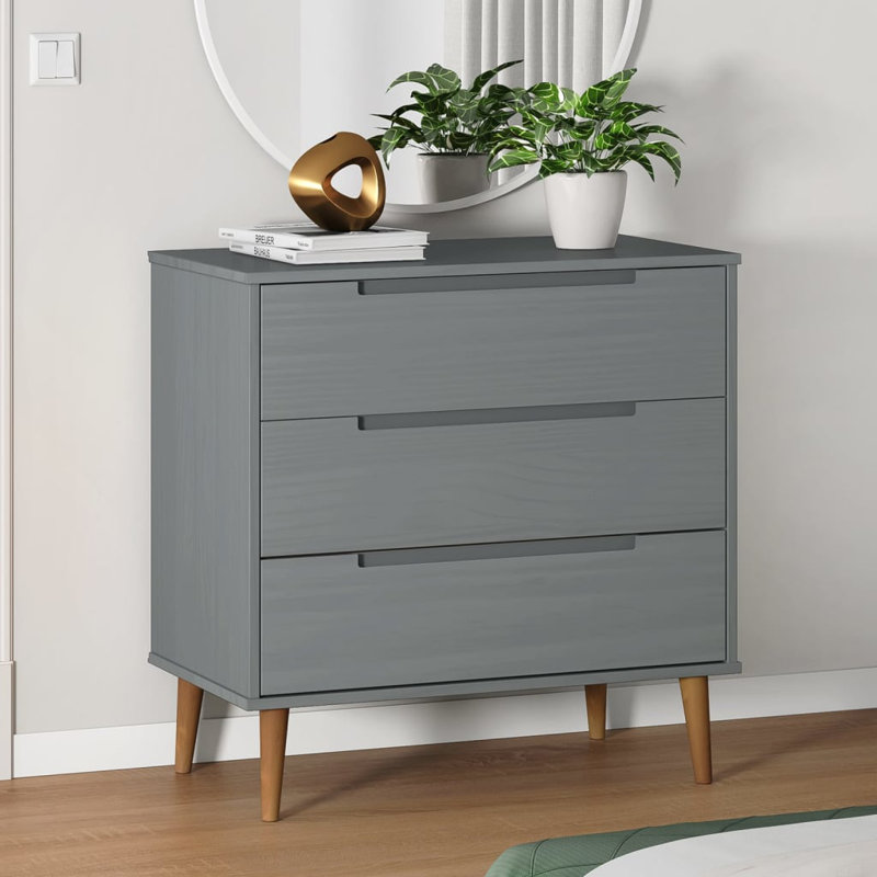 Jakarta Solid Wood 80cm W 3 - Drawer Chest of Drawers, Grey