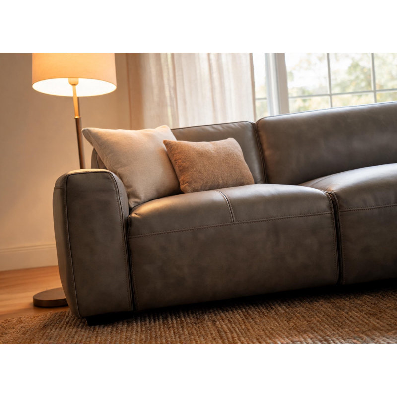 Canapé modulaire en cuir fleur Fernagh, Cuir véritable gris