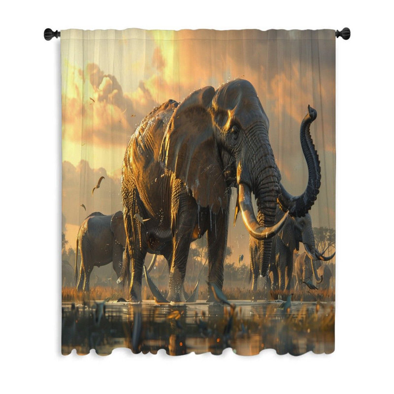 Éléphants, rideaux occultant et occultant - 1 panneau occultant, L 53 po x L 87 po